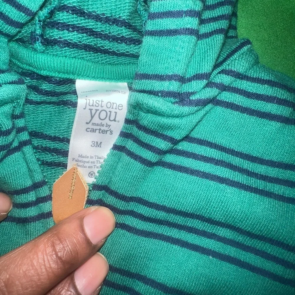 Carter's Green Striped Kids Hoodie size 3 Months